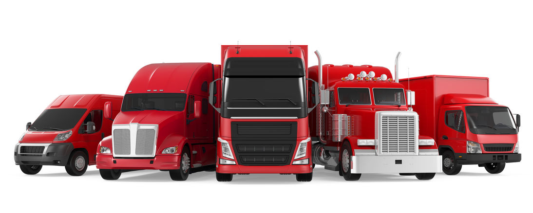 fleet of red semi trucks